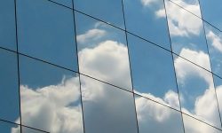 Reflections on windows of the office block