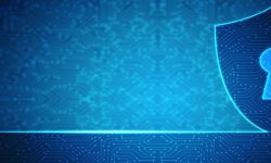 Protection concept: pixelated Shield icon on digital background