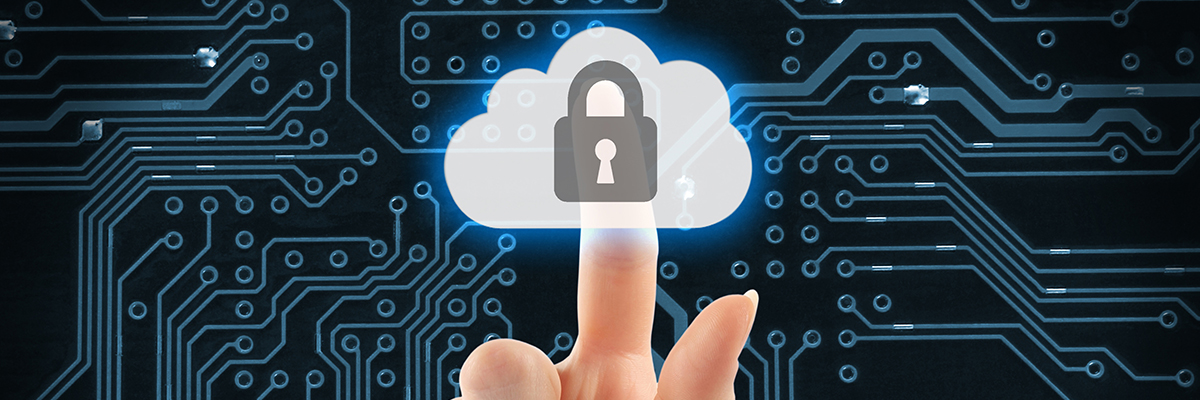 finger clicking in a secure cloud and microship background that represents our it support services